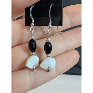 NOS Handmade in Alaska Carved Mother of Pearl Polar Bear Dangle Earrings